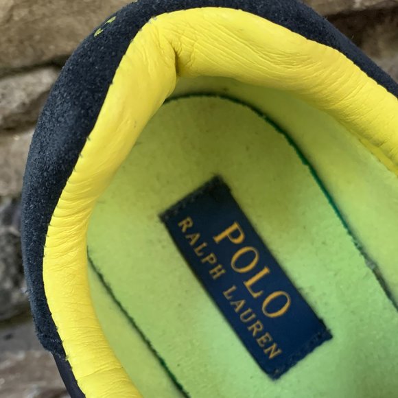 POLO Jacory Ralph Lauren Men's Sneakers Navy Blue Suede Yellow - Picture 15 of 15